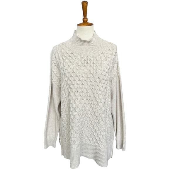 NWT Crown & Ivy Knit Fisherman Coastal Oatmeal Mock Neck Sweater Size Medium - Picture 2 of 9